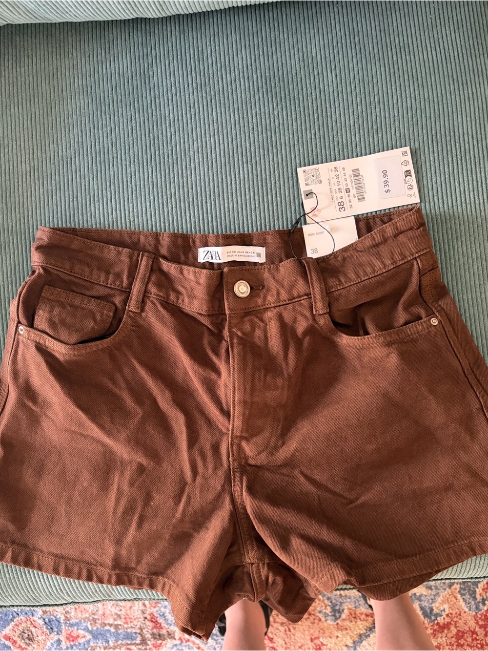 Zara Rust Brown High-Waist Denim Shorts